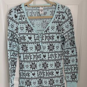 Pink Victoria's Secret Fair Isle Thermal Onesie Long Johns  Butt Flap - Medium